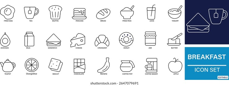 Café Da Manhã Conjunto De Ícones De Ovo, Torrada, Café, Panquecas, Cereal Morning Food Icons