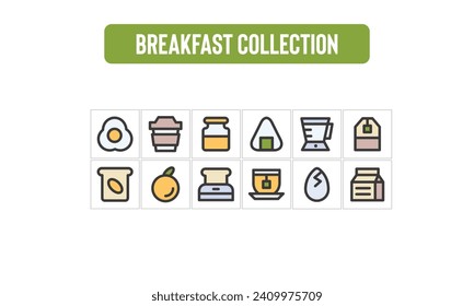 Breakfast Icon Set, Filled Outline Style.