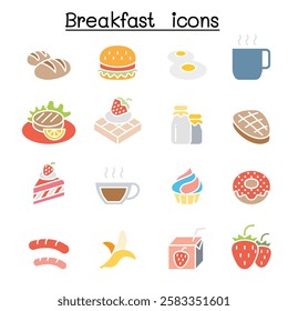Breakfast icon set  in flat color style