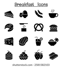 Breakfast icon set in glyph style