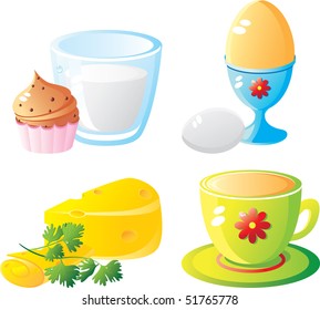 Breakfast icon set. Isolated on a white background. Vector illustration (EPS8). All parts (object) closed, possibility to edit. Without a transparency