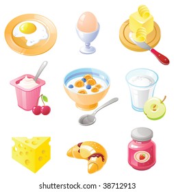 Breakfast Icon set. Set of realistic icons created in Adobe Illustrator. All colors are global. Only simple gradients used.