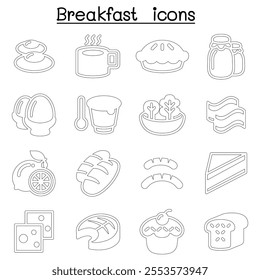 Breakfast icon set in thin line style
