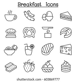 Breakfast icon set in thin line style