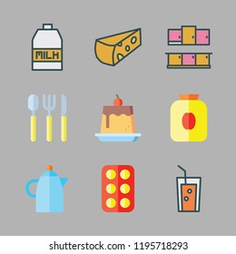 breakfast icon set. vector set about cheese, juice, kitchen and milk icons set.