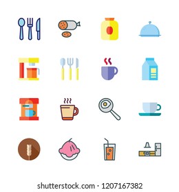 breakfast icon set. vector set about hot drink, coffee maker, cutlery and muffin icons set.