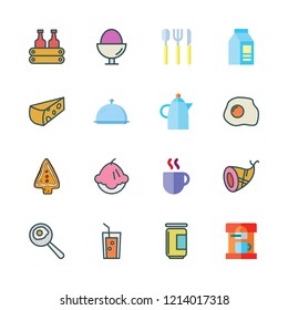 breakfast icon set. vector set about jam, ham, fried egg and milk icons set.
