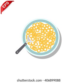 breakfast icon, vector cereals with milk, isolated breakfast table icon