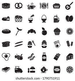 Breakfast Icons. Black Flat Design. Vector Illustration.