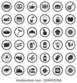 Breakfast Icons. Black Flat Design In Circle. Vector Illustration.