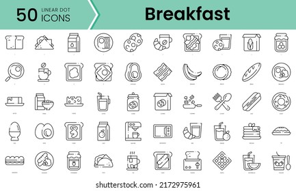 desayuno paquete Icons. Iconos de estilo punto lineal. Ilustración del vector