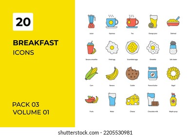 Breakfast icons collection. Set vector line with elements for mobile concepts and web apps. Collection modern icons.