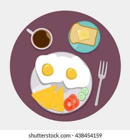 Breakfast icons flat set with coffee time