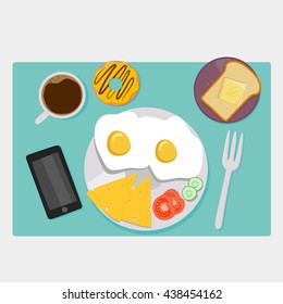 Breakfast icons flat set with coffee time