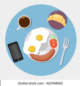 Breakfast icons flat set with coffee time