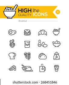 Breakfast Icons line series including: pancake, cereal, butter etc..