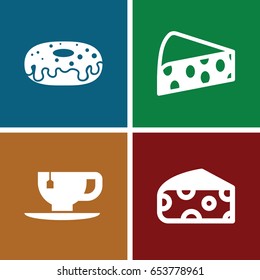 Breakfast icons set. set of 4 breakfast filled icons such as cheese, donut
