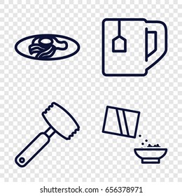 Breakfast icons set. set of 4 breakfast outline icons such as tea cup, fried egg and bacon, cereal