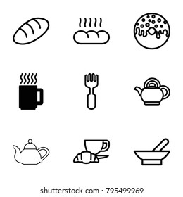Breakfast icons. set of 9 editable outline breakfast icons such as mug, bowl, bread, donut, coffee and croissant, fork