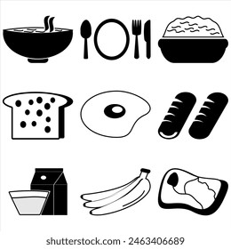 breakfast icons set. Black on white background EPS 10