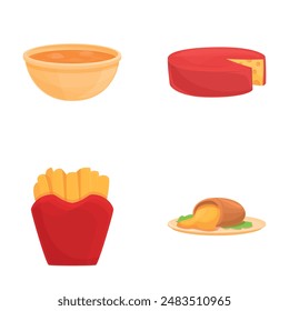 Breakfast icons set cartoon vector. Different type of dish. Food, nutrition