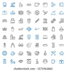 breakfast icons set. Collection of breakfast with milk jar, coffee cup, donut, coffee, meal, sauce, setting the table, milk, room service. Editable and scalable breakfast icons.