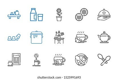 breakfast icons set. Collection of breakfast with spoon, food, coffee, teapot, sauce, pot, cup, dinner, biscuit, milk, tea. Editable and scalable breakfast icons.