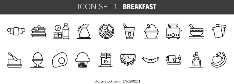Breakfast icons set. Collection breakfast icons in thin line style