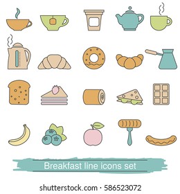 Breakfast icons set. Collection breakfast icons in thin line style.