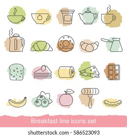 Breakfast icons set. Collection breakfast icons in thin line style.