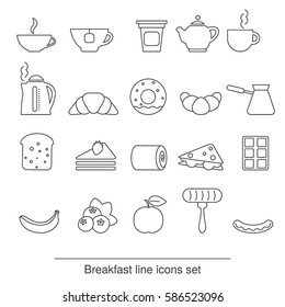 Breakfast icons set. Collection breakfast icons in thin line style.