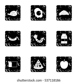 Breakfast icons set. Grunge illustration of 9 breakfast vector icons for web