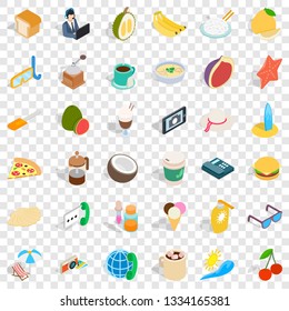 Breakfast icons set. Isometric style of 36 breakfast vector icons for web for any design