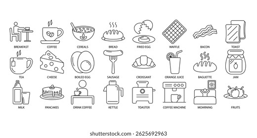 breakfast icons set . breakfast pack symbol vector elements for infographic web