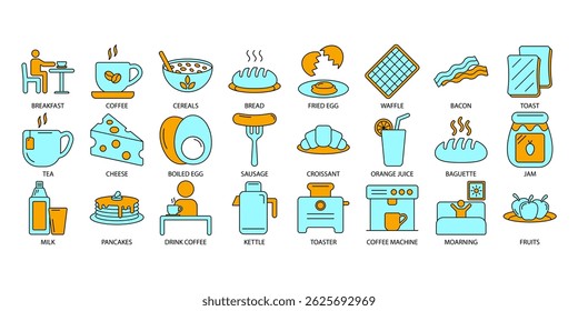 breakfast icons set . breakfast pack symbol vector elements for infographic web