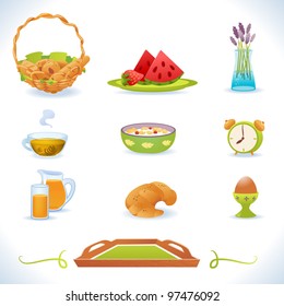 Breakfast icons set, vector