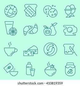 Breakfast icons, thin line, flat design