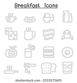 Breakfast icons in thin line style
