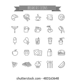breakfast icons, thin line symbols