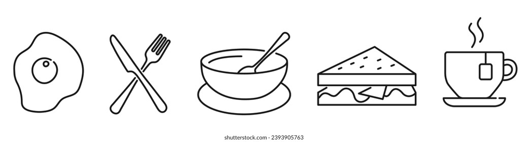 Breakfast icons. Breakfast time. Linear style. Vector illustration.
