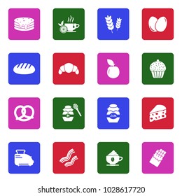 Breakfast Icons. White Flat Design In Square. Vector Illustration. 