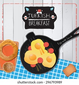 Breakfast illustration on wooden table
