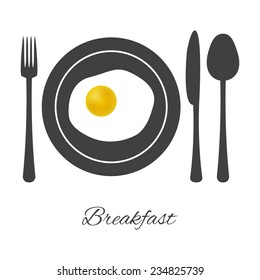 breakfast illustration with tableware and fried egg 