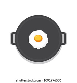 Breakfast illustration - Top view fried egg on a  pan with two handles.Vector.
