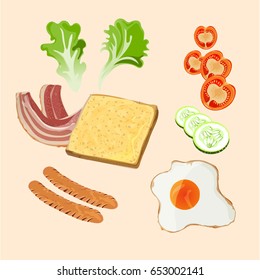 Breakfast is included. Bread, egg, bacon, sausage and vegetables