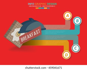 Breakfast info graphic on red background,vector