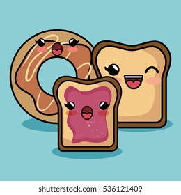 breakfast ingredients character kawaii style