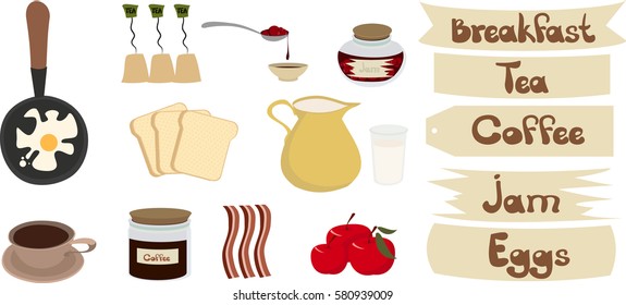 breakfast, inscriptions, names, food