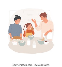 Breakfast isolated cartoon vector illustration. Family eating together, sitting at the table, people gather in the kitchen, breakfast habits, morning rituals, healthy lifestyle vector cartoon.