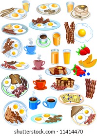 Breakfast Items in different styles vector illustration